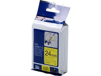 Brother Cinta Laminada Flexible TZe-FX651 para Superficies Curvas | Negro sobre Amarillo, para Cables, Compatible con Rotuladores P-Touch, 24 mm x 8 m, para Cables, P-Touch