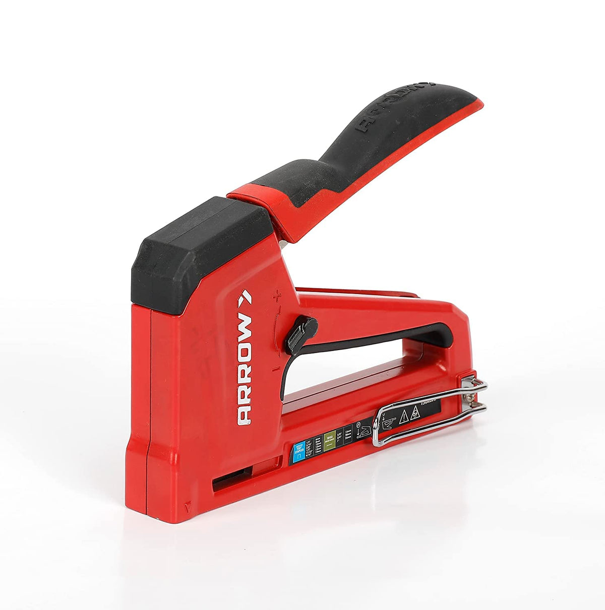 Arrow T50RED2 - Pistola de grapas manual de alta resistencia 2 en 1 y clavadora para tapicería, enmarcado, aislamiento, manualidades y muebles, rojo