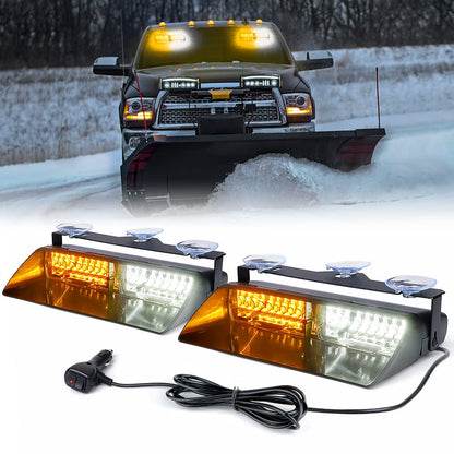 Xprite YL126-WY Luces Estroboscópicas LED Ámbar/Blanco para Vehículos de Emergencia, Parabrisas/Tablero, 32 LED