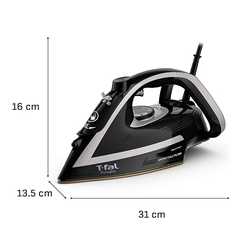 T-fal Plancha de Vapor Puregliss Black and Silver FV8067X0 | Sistema anti calcio, Suela Durilium Airglide AutoClean, 1800 W de potencia, vapor potente, apagado automático