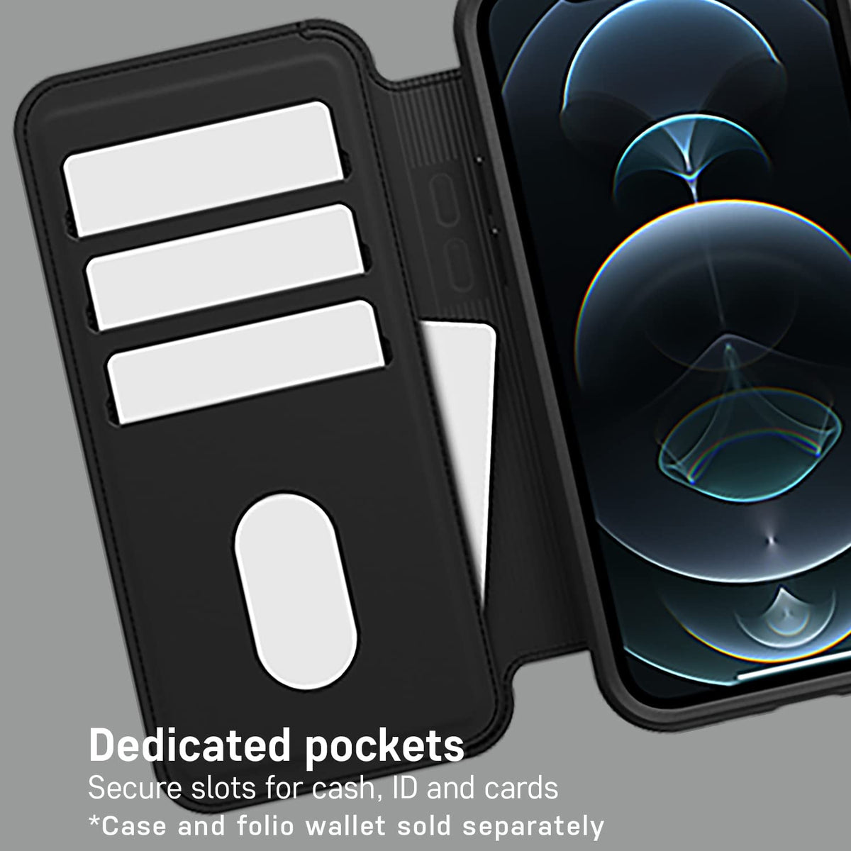 OtterBox - portafolios Desmontable Tipo portafolios (se Vende por Separado) para MagSafe - iPhone 12 Pro MAX, Color Negro