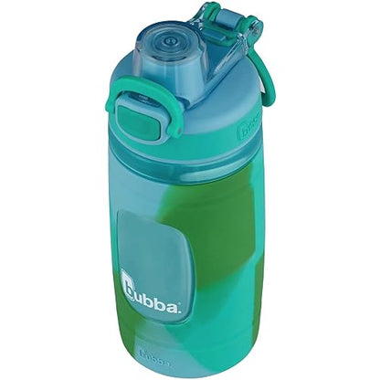 bubba. Flo Kids Botella de agua, 16 onzas, hielo de vidrio con caramelo de roca y lavado de color kiwi