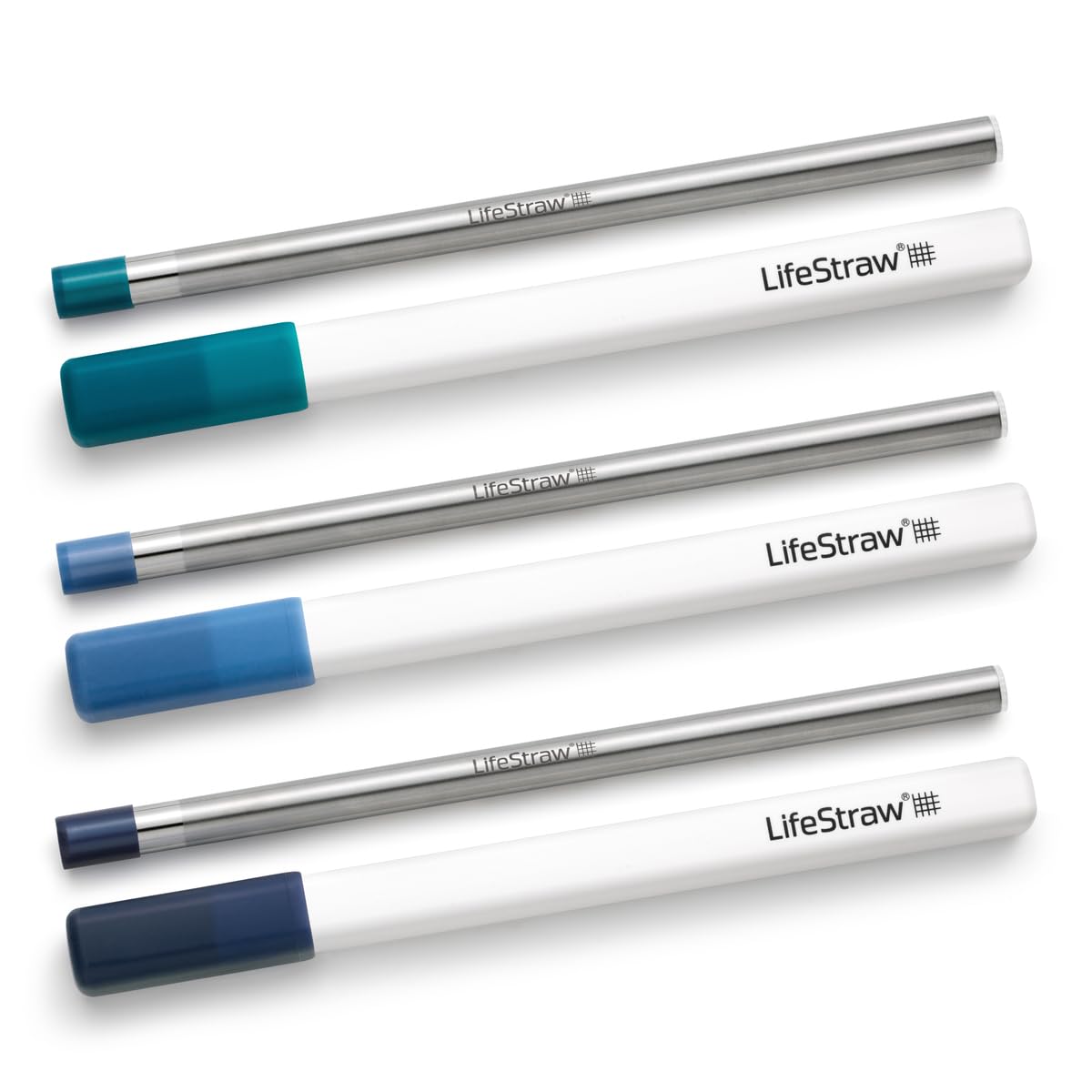 LifeStraw Sip - Paquete de 3 unidades, filtro de agua reutilizable de acero inoxidable con 3 fundas de transporte, elimina microplásticos, bacterias y parásitos para viajes y uso diario