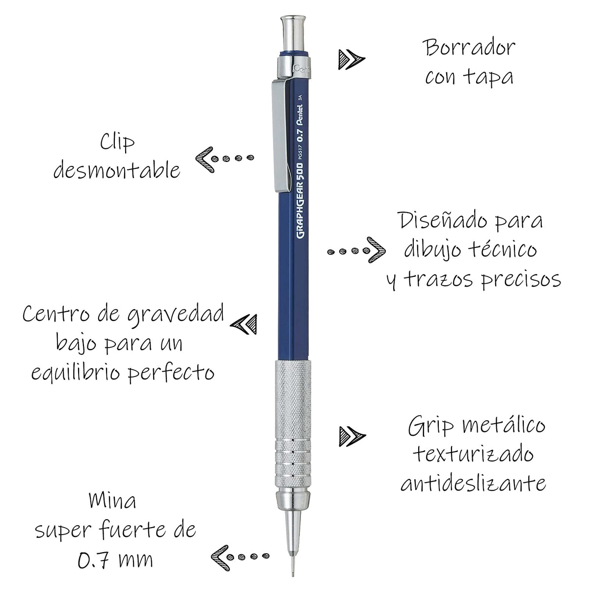 Pentel de México PG517BP Graphgear Portaminas Profesionales para Dibujo, Blíster 1 pieza, pack of/paquete de 1