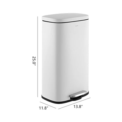 happimess HPM1011C - Papelera Curtis blanca de 8 galones, apertura escalonada, para oficina en casa, cocina, baño, dormitorio, 7.93