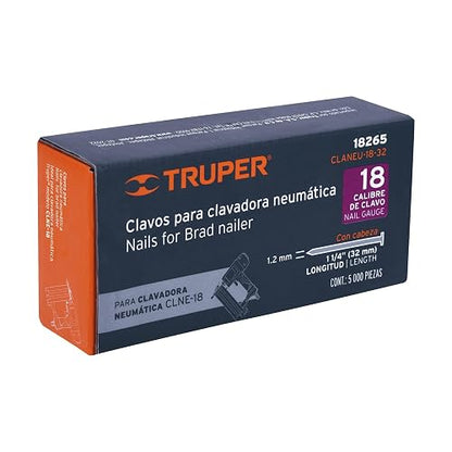 Truper CLANEU-18-32, Clavos para clavadora neumática CLNEU-2, 32 mm, 5, 000 pzas