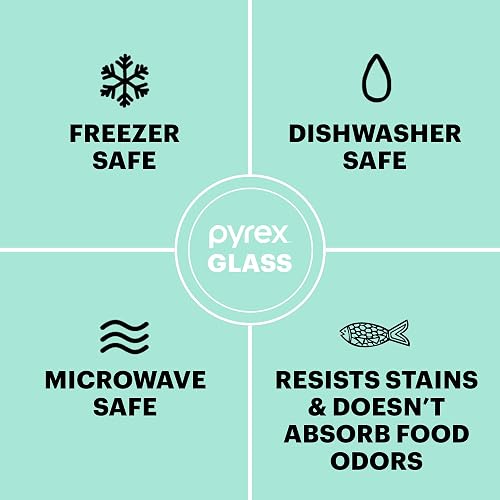 Pyrex Simply Store - Recipiente de vidrio para almacenamiento de alimentos, tapas de plástico no tóxico, sin BPA, congelador apto para lavaplatos, microondas, 11 tazas