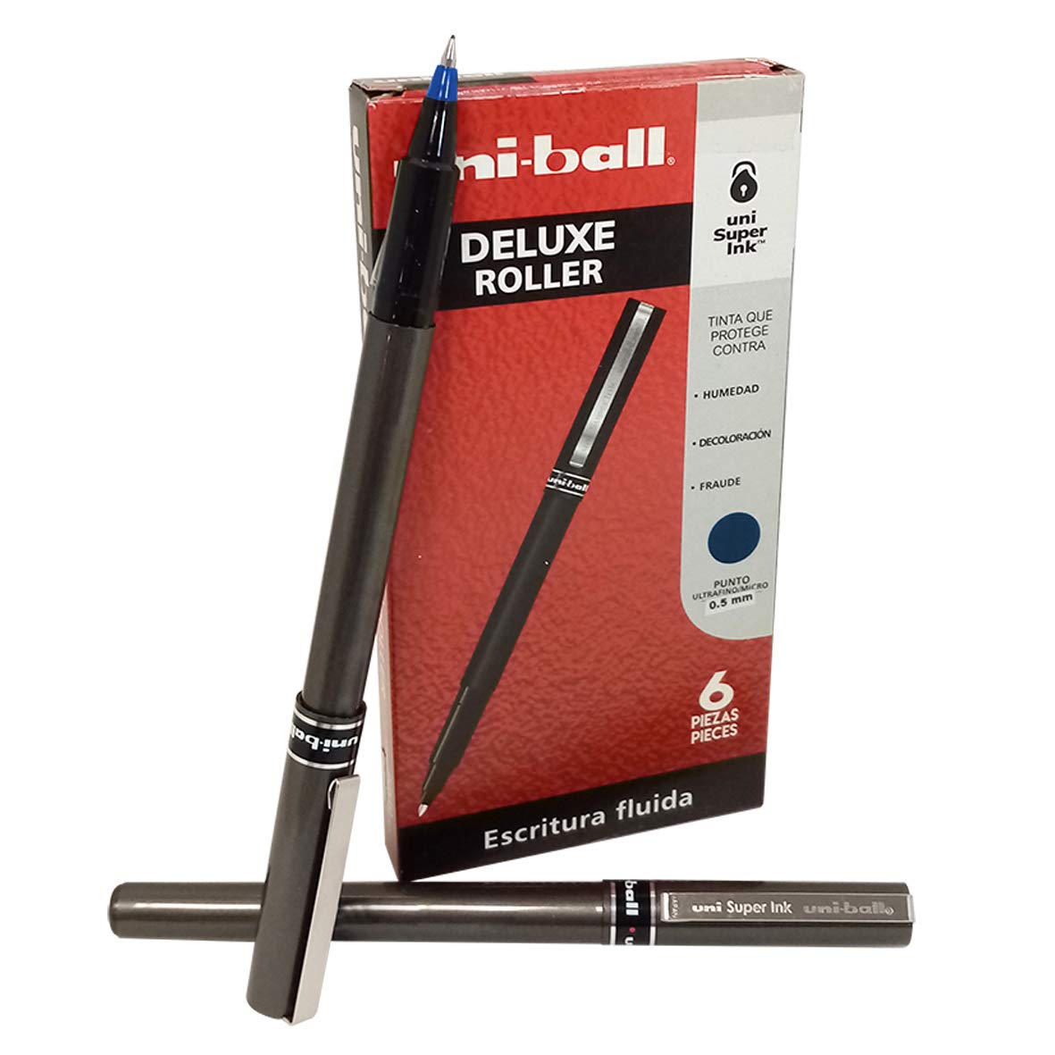 Uni-Ball Bolígrafo Antifraude Deluxe Roller Punto Ultrafino .5mm, 6 Piezas Color Azul 305.Ub155Az
