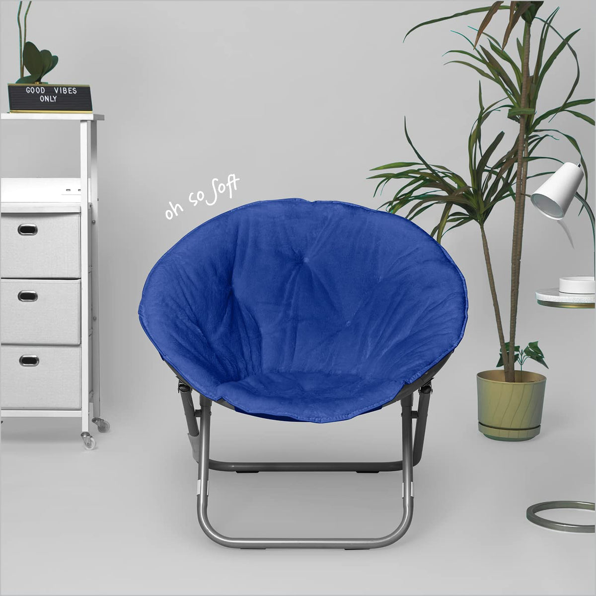 Urban Lifestyle Silla de Piel Sintética Azul | Marco de metal, plegable, 27.5 x 30 x 29 in, carga máx. 220 lb, para leer, ver TV, relajarse