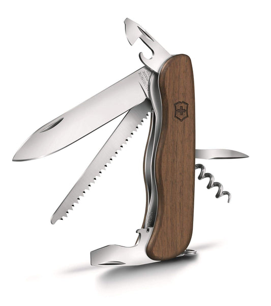 Victorinox Forester Wood, Madera, 111 mm, 10 Usos | Cuchillo de bolsillo con hoja grande y sierra para madera. Ideal para senderismo y bosque. Fabricado en Suiza