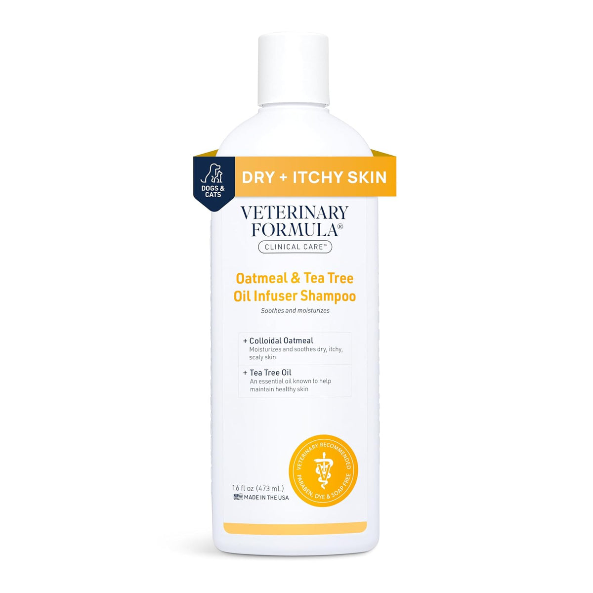 Veterinary Formula Clinical Care - Champú para perros con avena y aceite de árbol de té, 16 onzas, champú medicado suave de acción rápida para perros