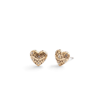 COACH - arete de tuerca acolchados con forma de corazón para mujer, color vidrio/dorado, talla única