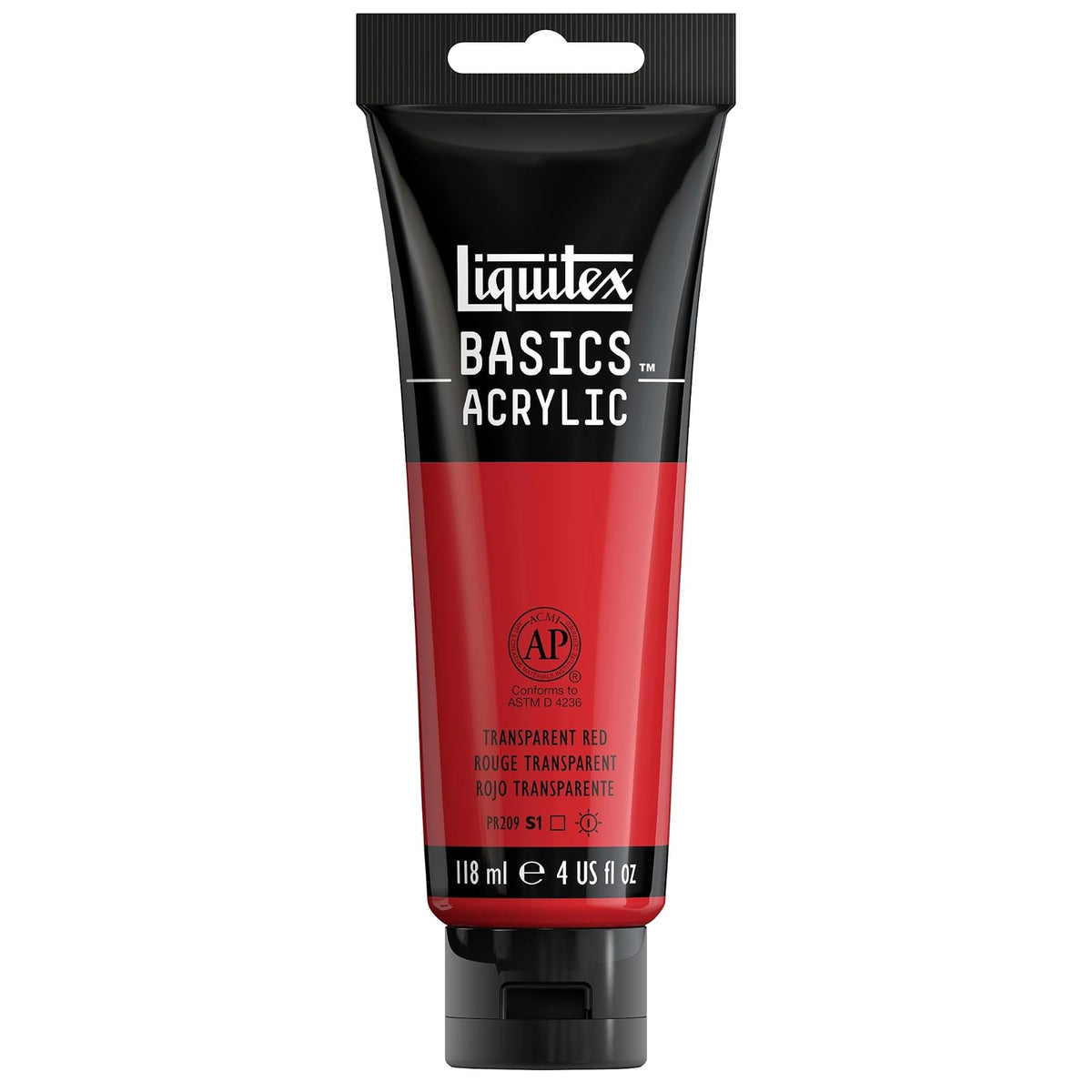 Liquitex Basics Pintura Acrílica, Tubo de 4 oz - Rojo (Transparent Red 47) - Tubo de 4 onzas