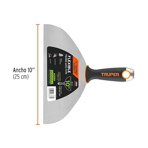 Truper Expert ET-10FX, Espátula flexible 10" acero inoxidable mango Comfort Grip