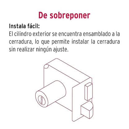 Hermex CS-756I, Cerradura Sobreponer Izq Instala-fácil Tradicional Color Negro