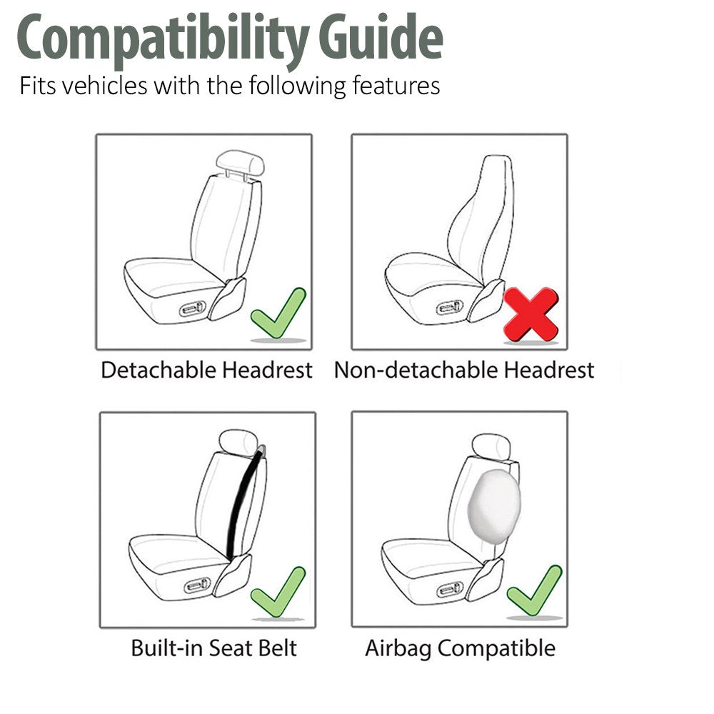 FH GROUP PU309BLACK102 Black Front PU Leather Seat Cover, Set of 2 (Set Built In Seat Belt Compatible Airbag Ready)