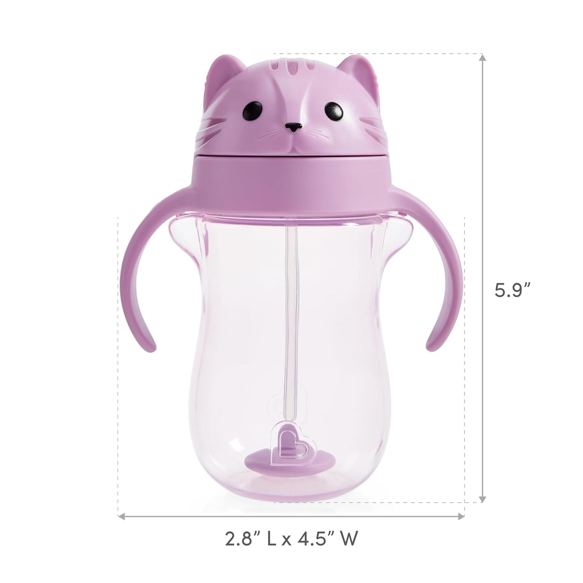 Munchkin Any Angle - Taza de entrenamiento con popote con peso a prueba de derrames, tazas de transición para niños pequeños y bebés, tecnología Click Lock y divertido diseño de gato, 10 onzas, morado