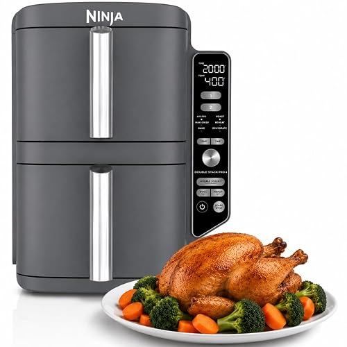 Ninja DoubleStack XL Freidora 9.45L 4 Alimentos a la Vez SL401LAA | 2 Cestas Apiladas, 4 Alimentos Simultáneos | 6 Modos | Diseño Compacto Ahorra Espacio