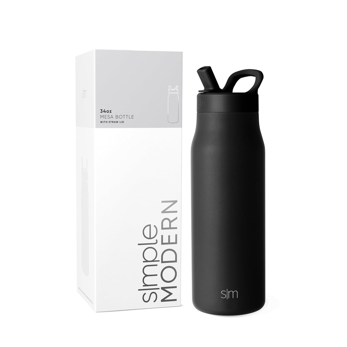 Simple Modern Botella de Agua Infantil Mesa 475 ml Forest con Popote - 1L - Midnight Black