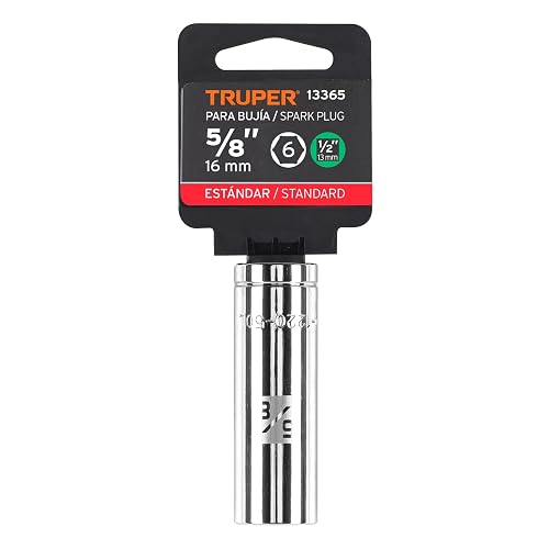 Truper D-1220-50L, Dado de 6 puntas largo para bujía cuadro 1/2" standard 5/8"