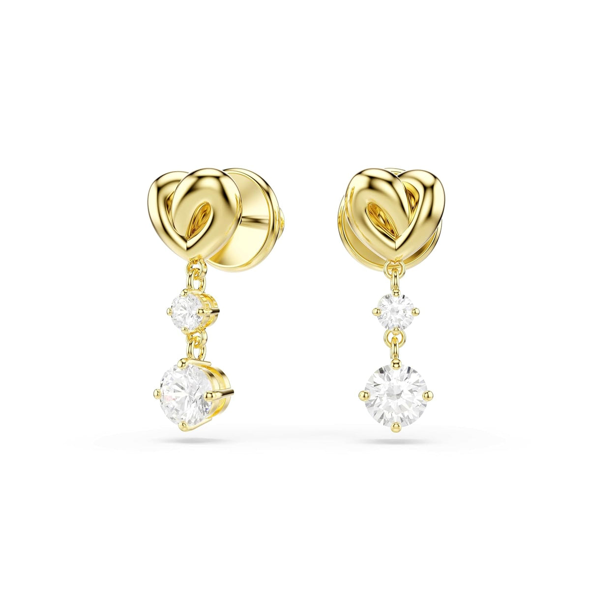 arete Swarovski Lifelong, corte redondo, corazón, blanco, baño dorado