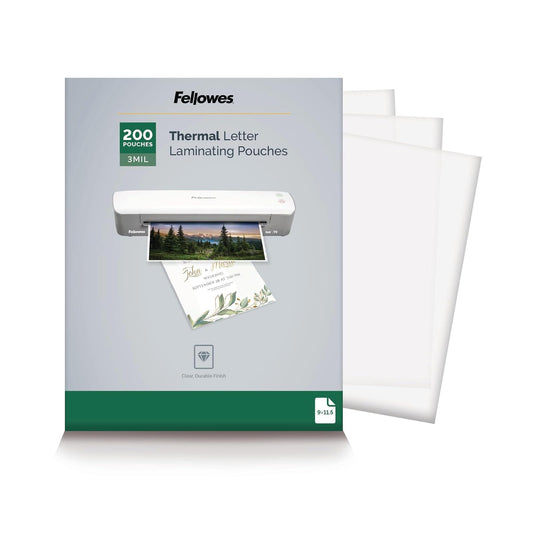 Fellowes Bolsas de laminación térmica, hojas de tamaño carta de 3 mil, 9 x 11.5, paquete de 200, transparente (5743401)
