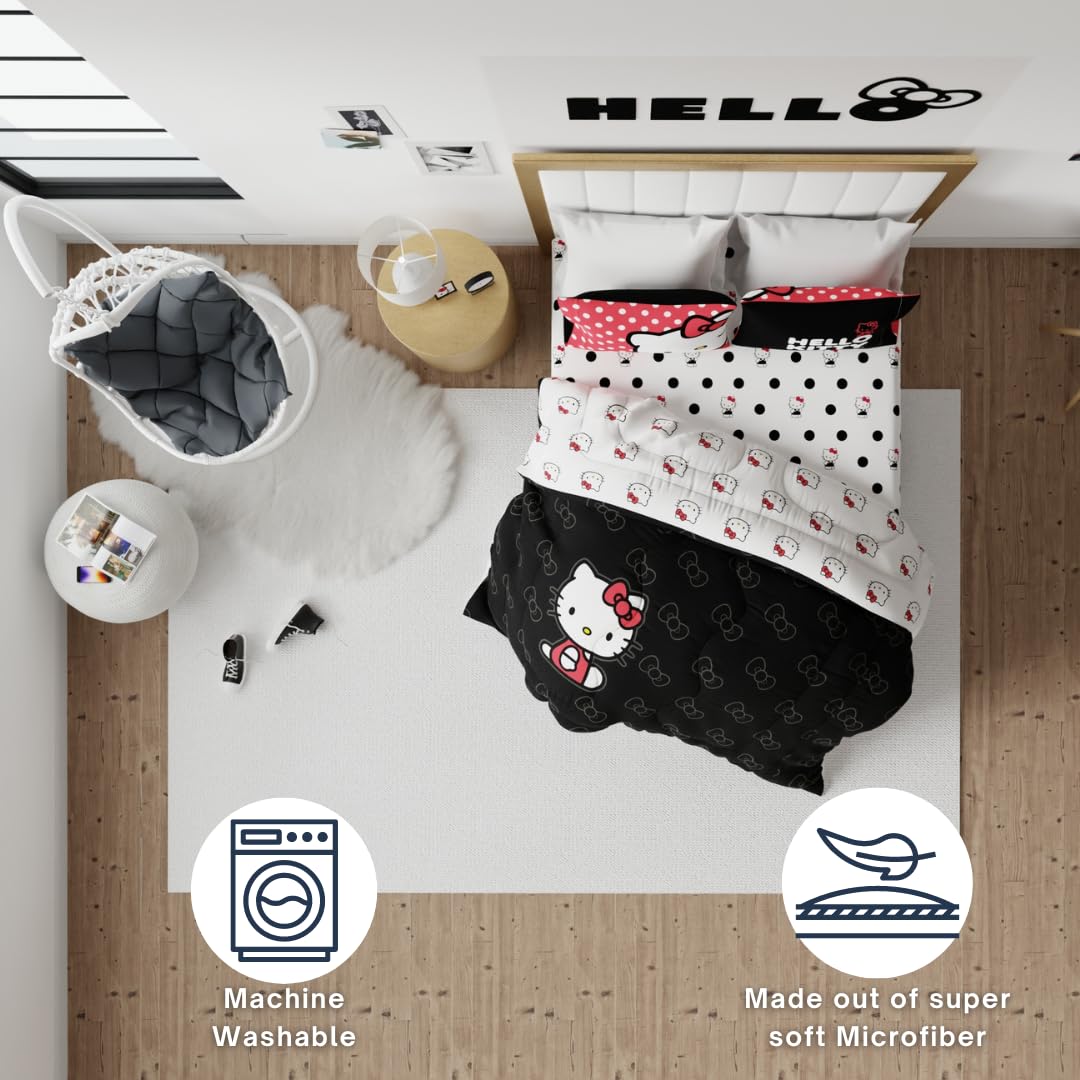 Franco Collectibles Hello Kitty Bedding - Edredón Reversible de Microfibra súper Suave y Acogedor, tamaño matrimonial (Producto con Licencia Oficial)