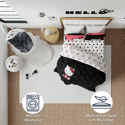 Franco Collectibles Hello Kitty Bedding - Edredón Reversible de Microfibra súper Suave y Acogedor, tamaño matrimonial (Producto con Licencia Oficial)