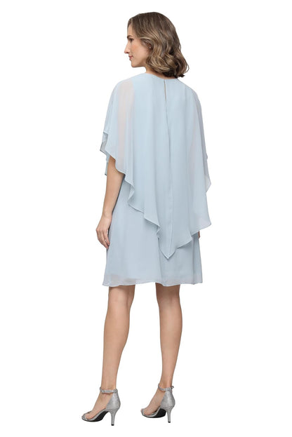 S.L. Fashions Capelet Cascade Sleeve Dress with Beaded Cutout Neckline, Special Occasion Dress Vestido para Madre de la Novia Mujer