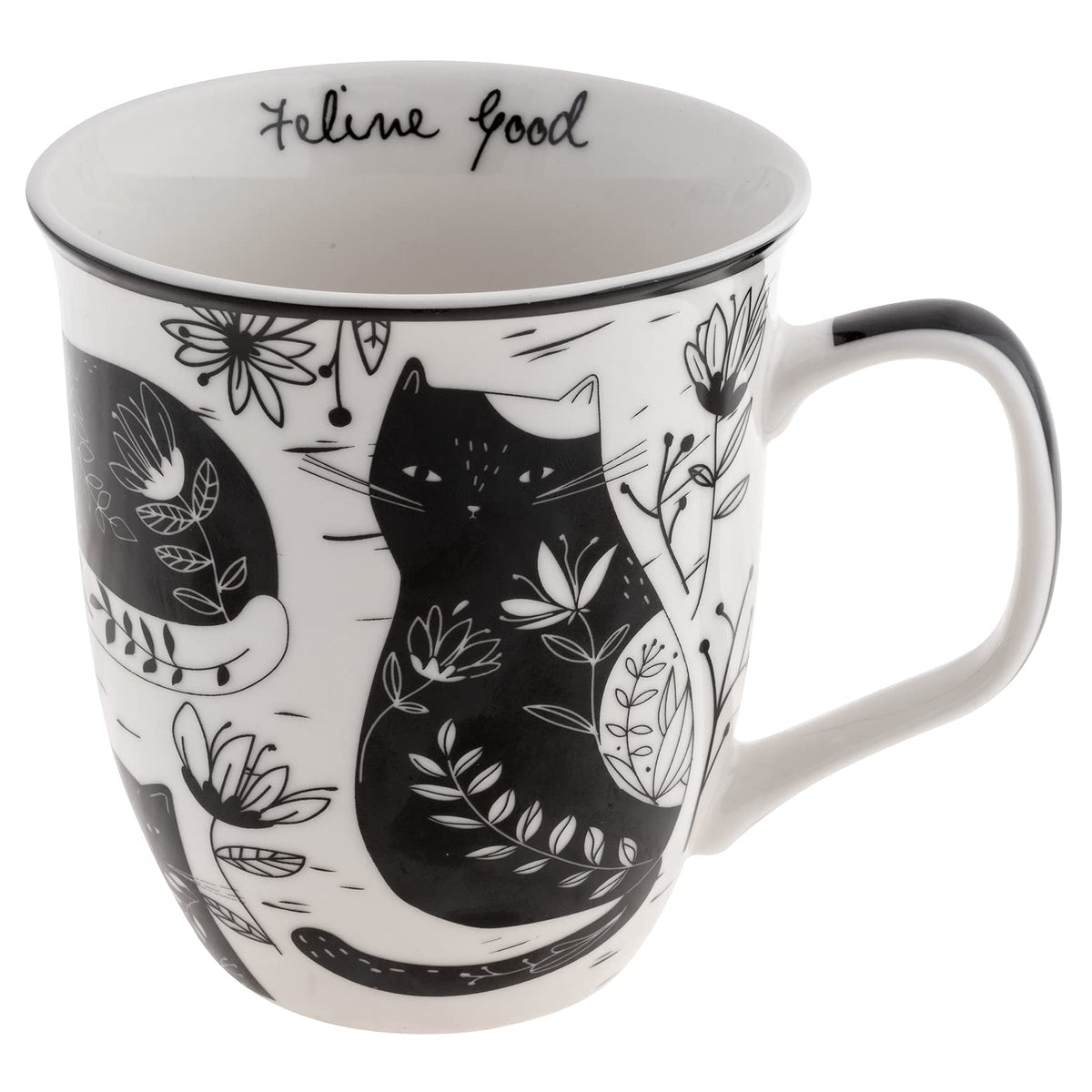 Karma Gifts - Taza bohemia de 16 onzas en blanco y negro para gatos, bonita taza de café y té, tazas de café de cerámica para mujeres y hombres