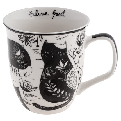 Karma Gifts - Taza bohemia de 16 onzas en blanco y negro para gatos, bonita taza de café y té, tazas de café de cerámica para mujeres y hombres