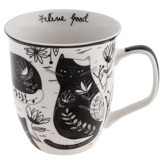 Karma Gifts - Taza bohemia de 16 onzas en blanco y negro para gatos, bonita taza de café y té, tazas de café de cerámica para mujeres y hombres