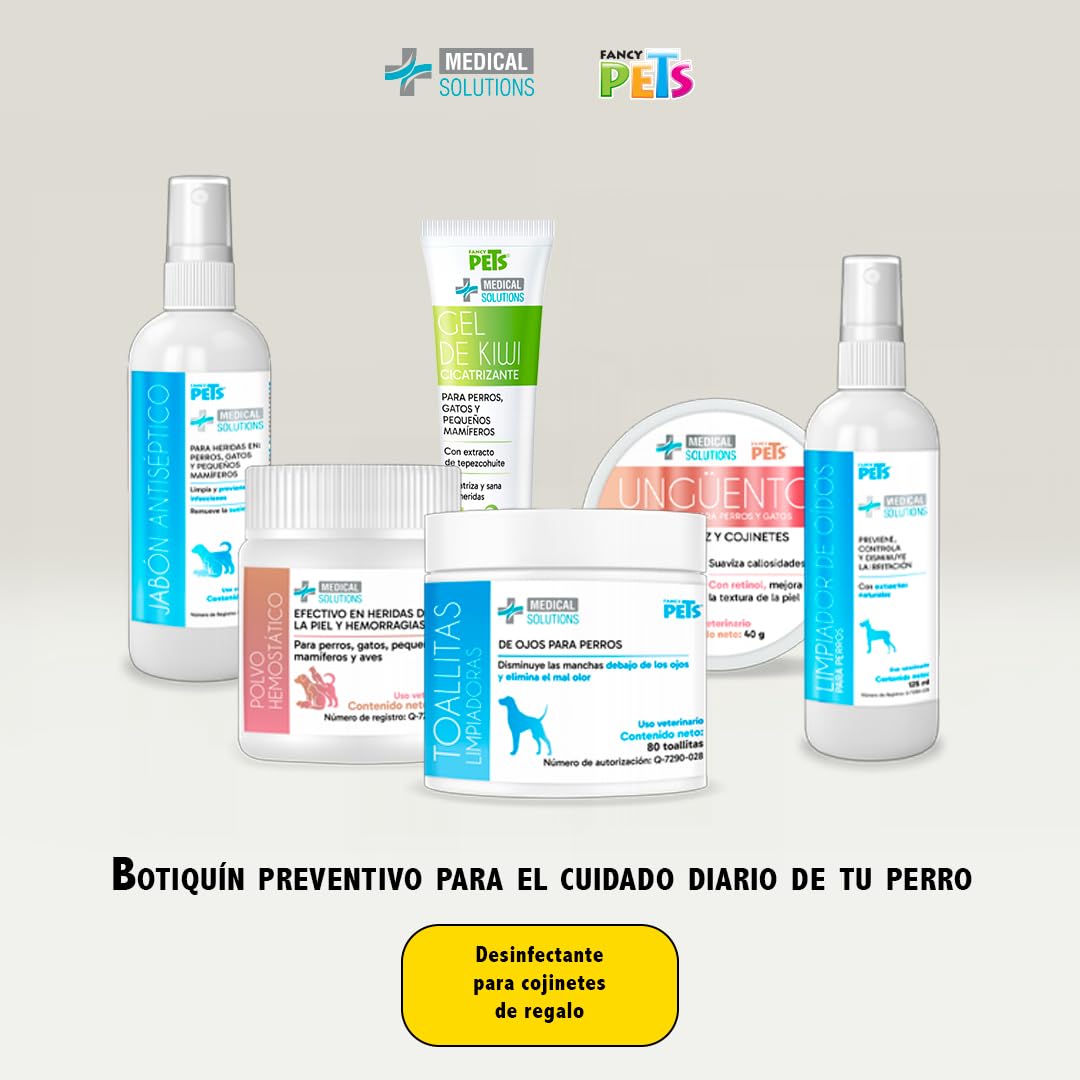 Fancy Pets MS Kit Preventivo Botiquín para Perro con 7 Piezas Jabón Antiséptico Gel Cicatrizante Limpiador de Oídos Toallitas y Desinfectante
