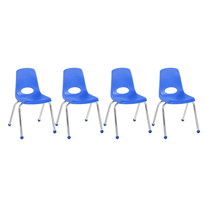 FDP 10382-BL - Silla de escuela apilable de 16 pulgadas, asiento de estudiante con patas de acero chapado en cromo y deslizamientos de bola; para aprendizaje en casa o aula, color azul (paquete de 4