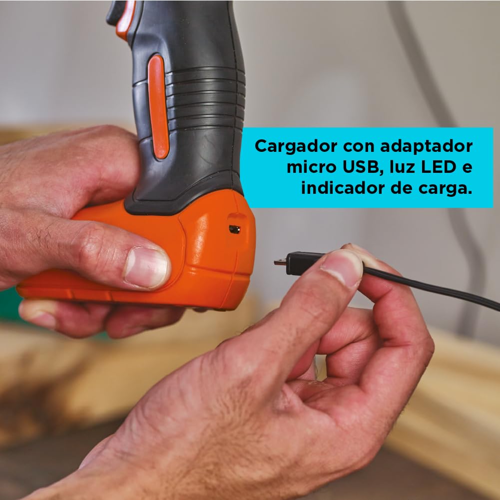 BLACK+DECKER Taladro Atornillador Inalámbrico 3/8" 8V, 54 Piezas, LD008KA | Taladro Atornillador Inalámbrico 3/8” (10mm), 8V, Incluye 54 Accesorios, Bolsa para Herramientas