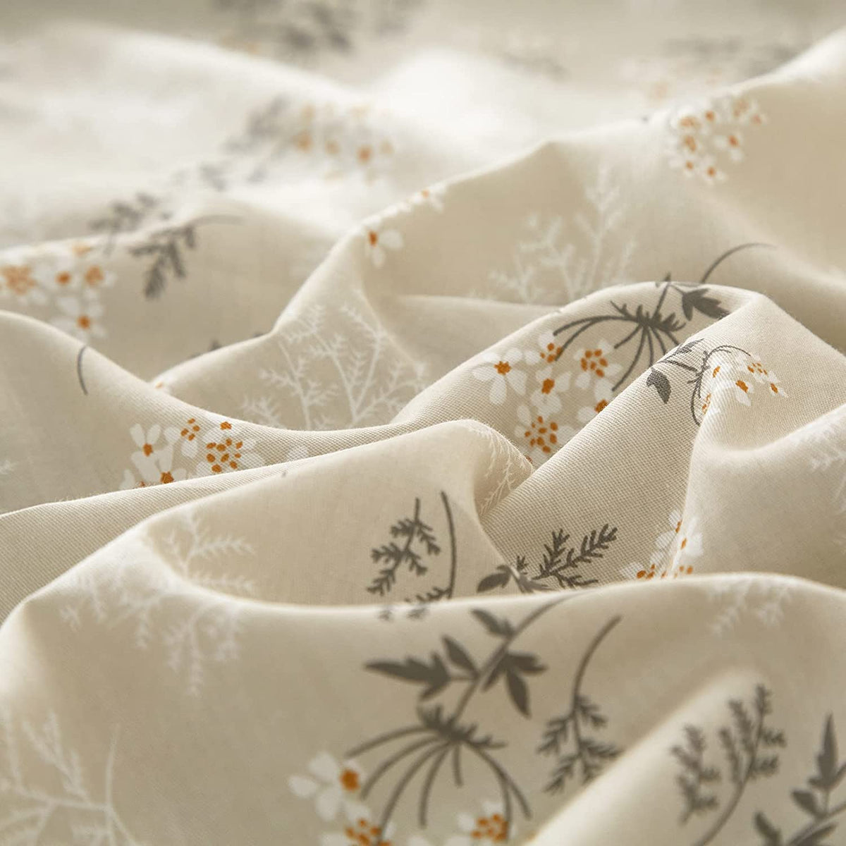 AMWAN - Juego de Funda de edredón Floral de algodón Bohemio para niños y niñas, Juego de Ropa de Cama con Estampado Floral Beige y Verde, Funda de edredón Suave con Cierre de Cierre