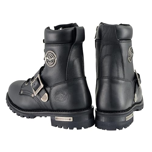 Milwaukee Leather MBM101 - Botas de Motocicleta con Cordones de Piel Negro para Hombre, con Hebillas y Cierre Lateral, 9