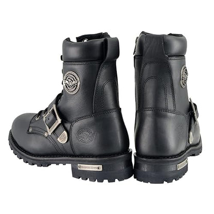 Milwaukee Leather MBM101 - Botas de Motocicleta con Cordones de Piel Negro para Hombre, con Hebillas y Cierre Lateral, 9