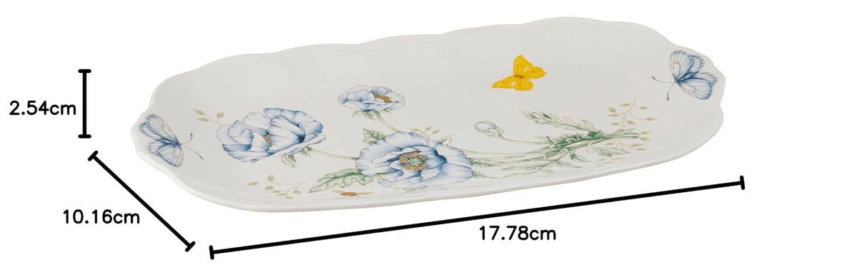 Lenox Butterfly Meadow - Bandeja rectangular para sándwiches | Acabado blanco, apto para lavaplatos | 37,47 cm de largo | Entretenimiento floral, bandeja de alimentos, regalo para mujer