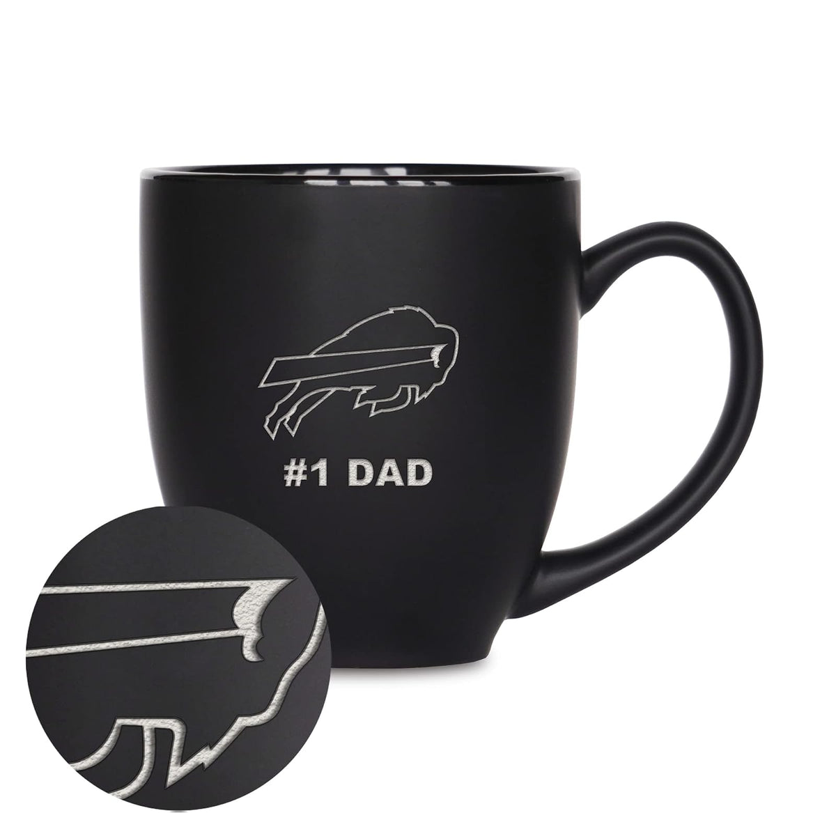 Rico Industries NFL Taza de Cerámica #1 Dad, Grabado con Láser, Negro Mate - Buffalo Bills