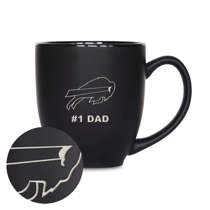 Rico Industries NFL Taza de Cerámica #1 Dad, Grabado con Láser, Negro Mate - Buffalo Bills