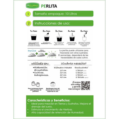 Pisumma | Agrolita 10 L | Piedra Ligera y Porosa para Hidroponía, Jardinería y Cultivo | Mejora Drenaje, Aireación y Retención de Humedad