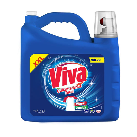 Viva- Detergente Líquido, 6.64L; Quitamanchas Total Regular, Elimina Grasa, Mugre y Comida.