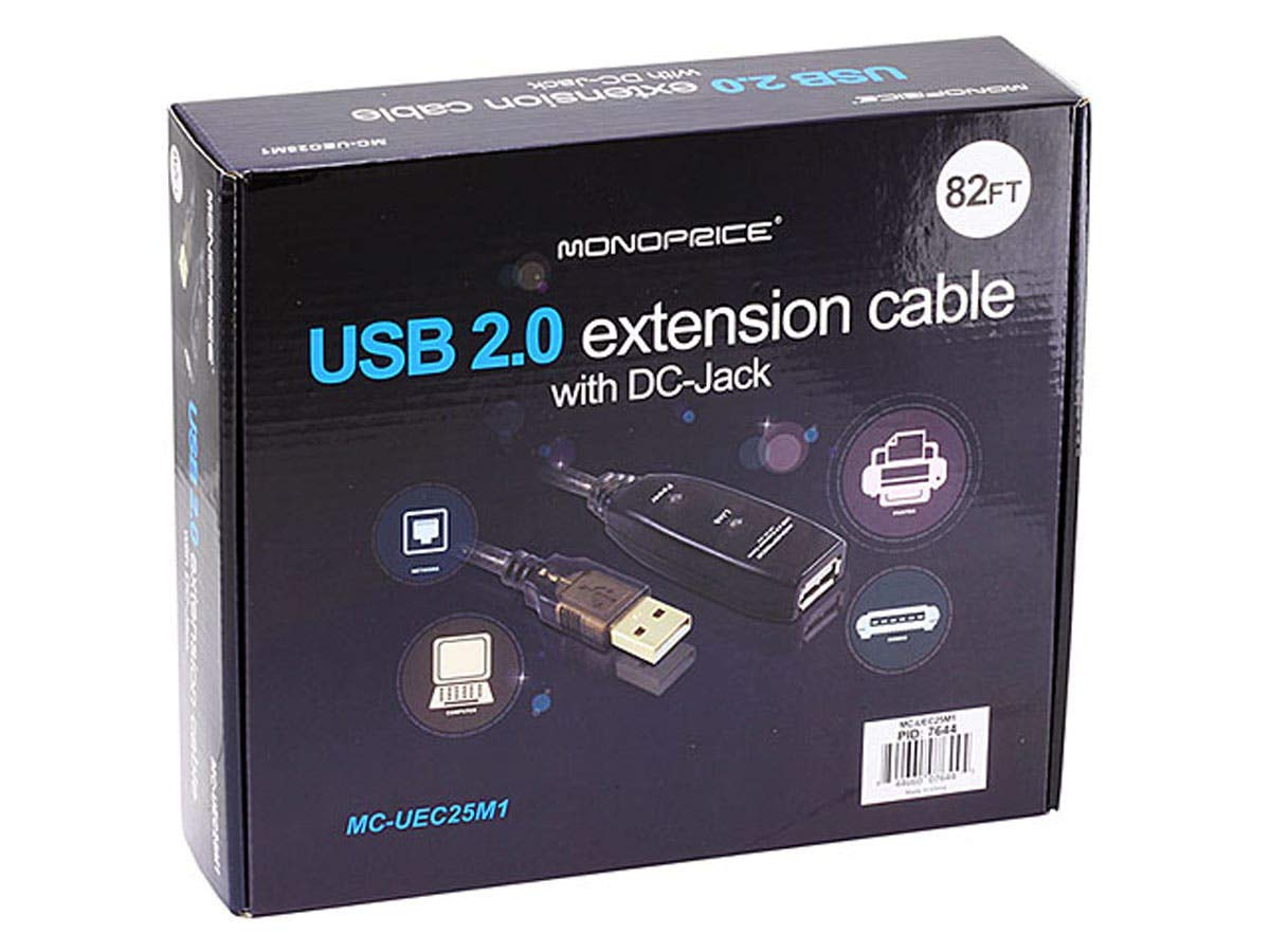 Monoprice 82ft 25M USB 2.0 A Male to A Female Active Extension / Repeater Cableuse with PlayStation, Xbox, Kinenct, Oculus VR, USB Flash Drive, Card Reader, Hard Drive, Keyboard, Printer, Camera and More!