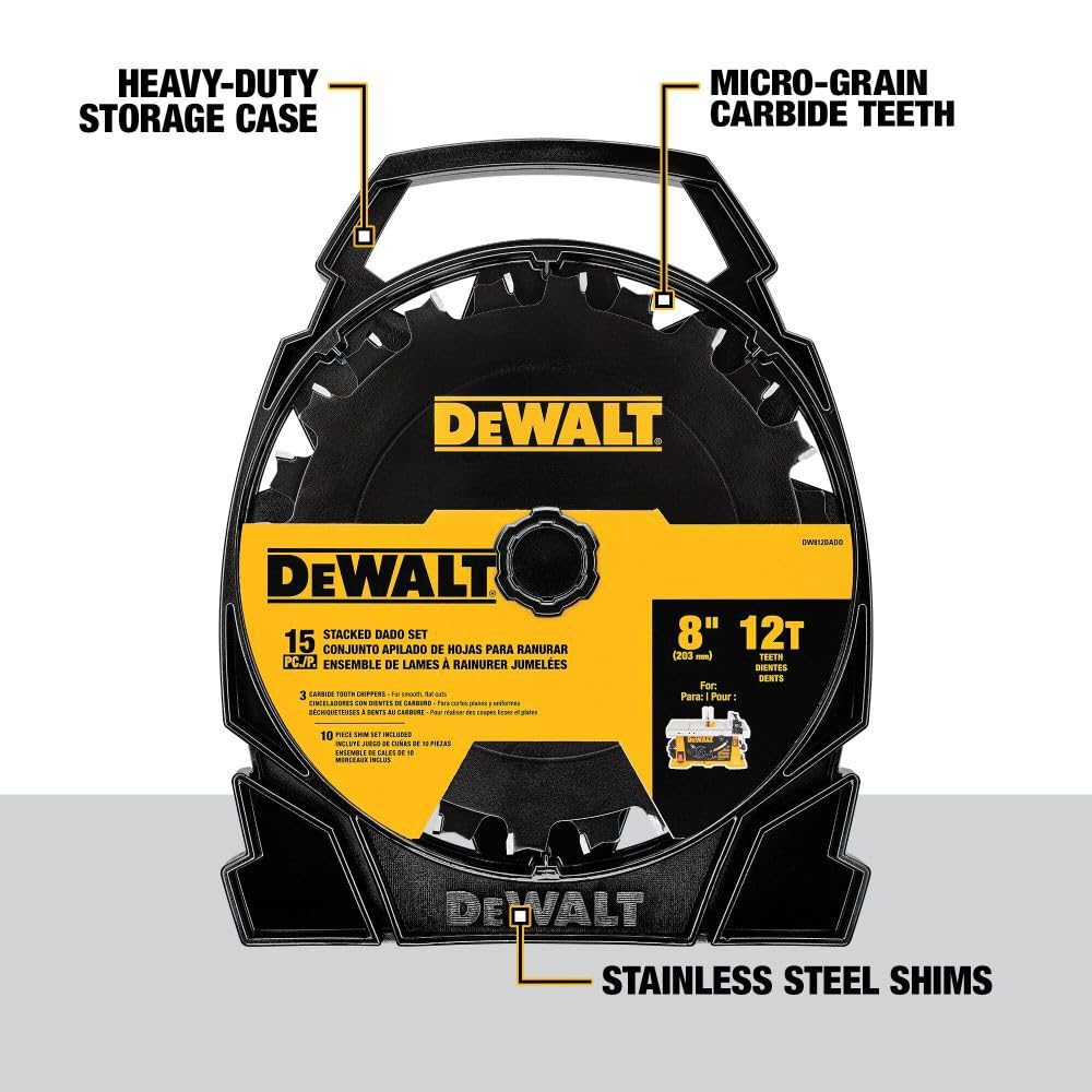 DEWALT - Hoja de sierra apilada (8 pulgadas, 12 dientes (DW812DADO)