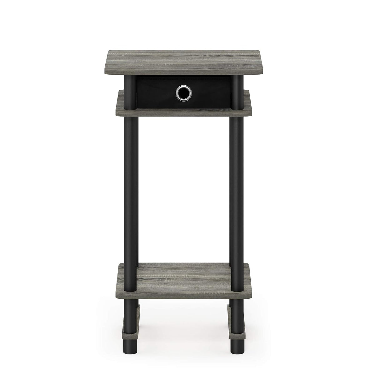 Furinno Turn-n-Tube Mesa Auxiliar Alta con Contenedor, Roble Francés con Negro