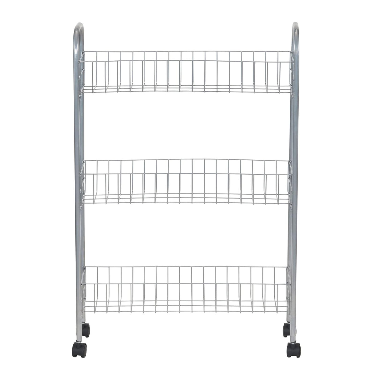 Household Essentials Slim Line 3-Tier Metal Cesta de la Compra, Color Plateado Satinado