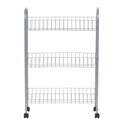 Household Essentials Slim Line 3-Tier Metal Cesta de la Compra, Color Plateado Satinado