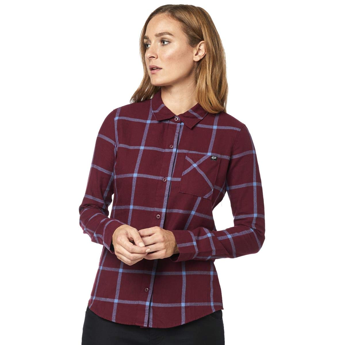 Fox - Botones de Franela estándar para Mujer, Color carbón/Grafito/Rojo, Talla L
