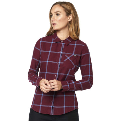 Fox - Botones de Franela estándar para Mujer, Color carbón/Grafito/Rojo, Talla L